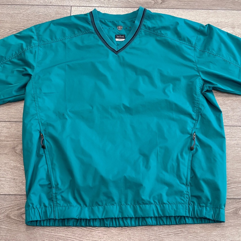 Vintage Nike Golf Windbreaker Pullover Mens Large Teal V-Neck Jacket Preppy